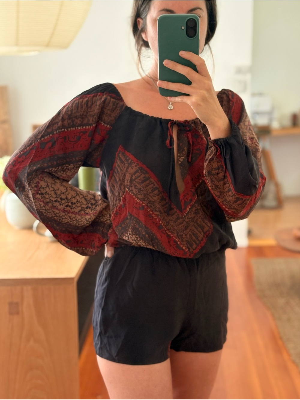 Stone Cold Fox Navy & Red Silk Romper